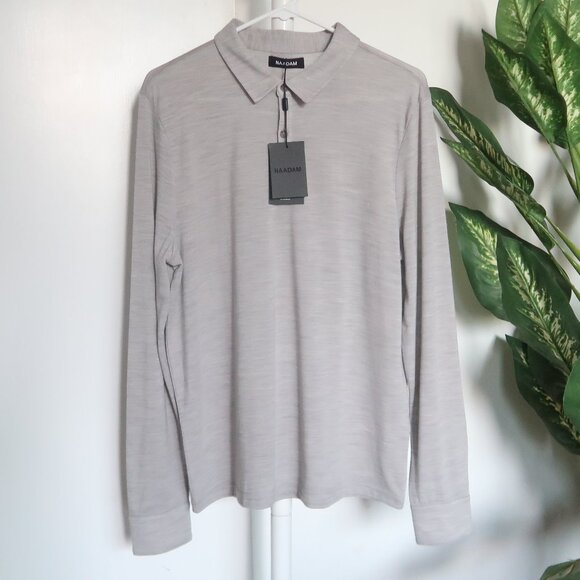 NAADAM Cement Gray Wool Ultralight Long Sleeve Polo Shirt Casual Size M Medium - Picture 3 of 9